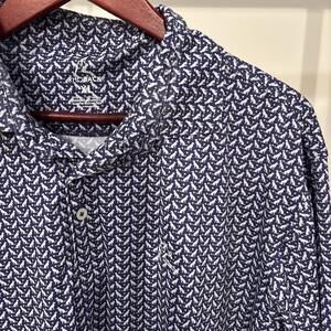 Rhoback Shirt Mens XL Blue Dog Print Performance Golf Polo Stretch